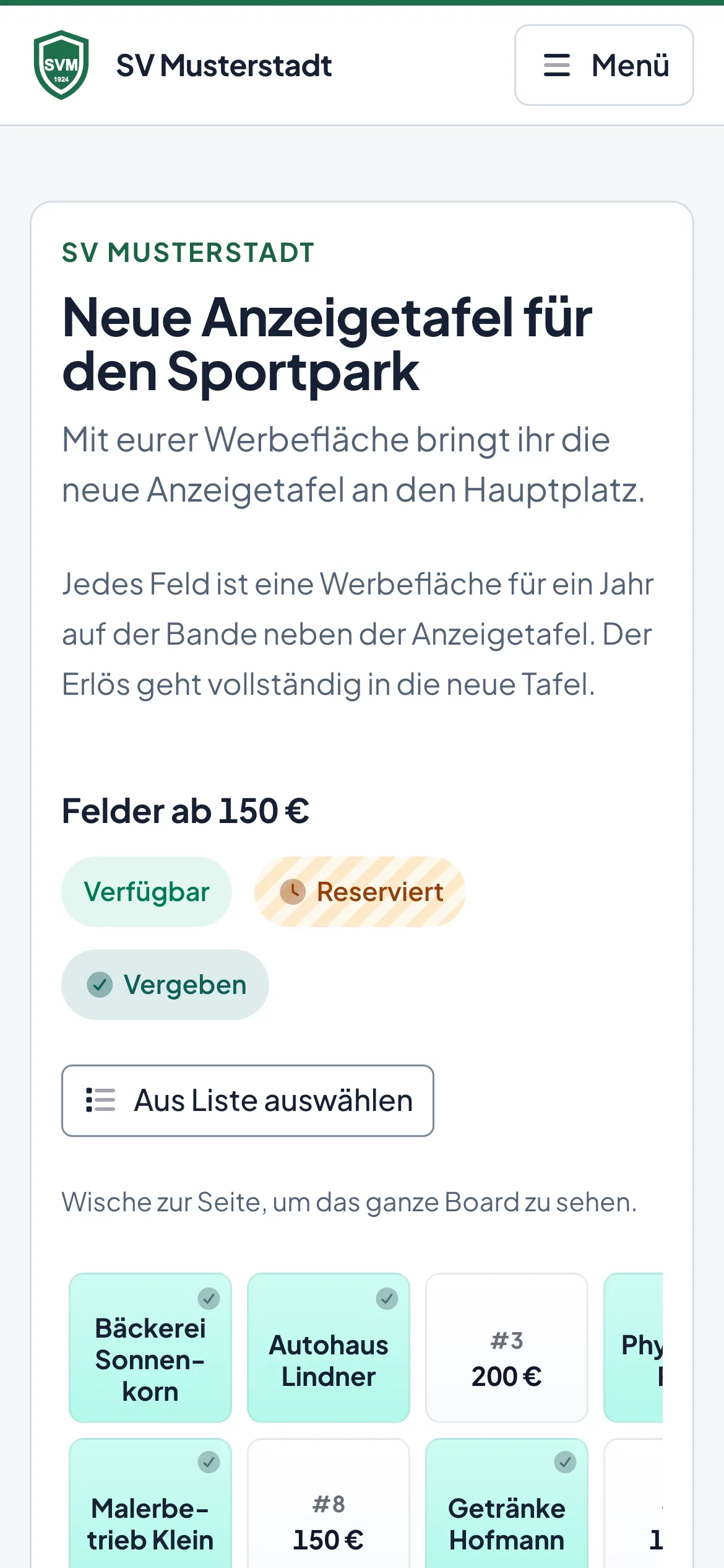 Die öffentliche Sponsorentafel auf dem Handy